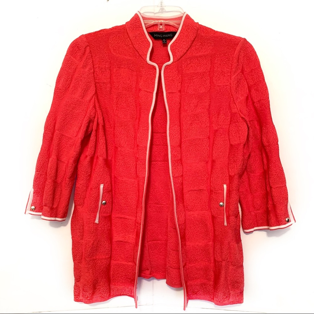 Ming Wang Coral Open Front 3/4 Sleeved Car…